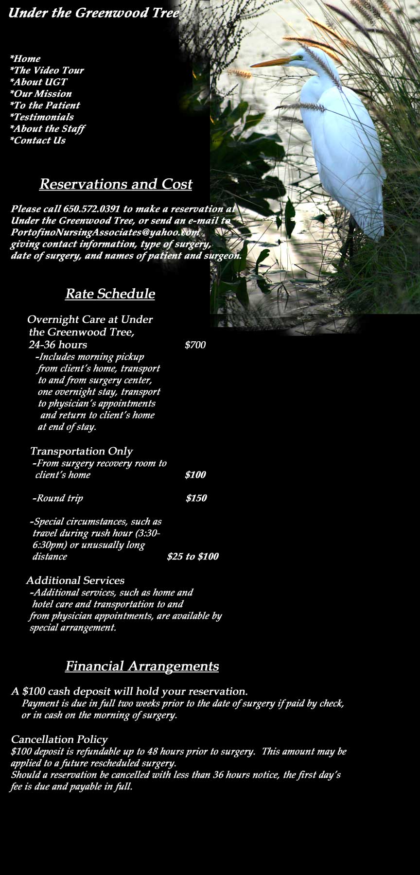 Reservations, costs, rate schedule, transportation